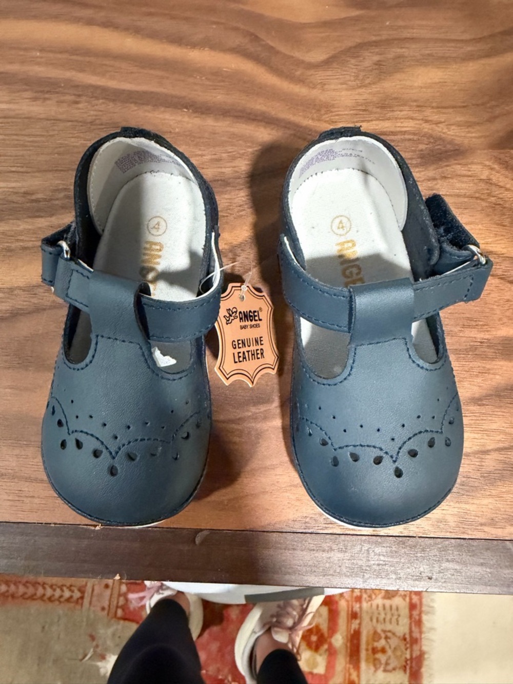 Angel Navy Blue Leather T-Strap Mary Jane Baby Shoes
